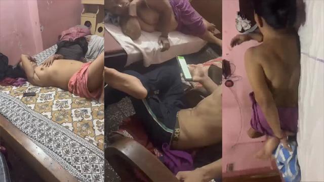 Aunty Lying Freely With Hanging Boobs Infront Of Kids