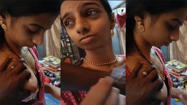 Desi Cute Innocent Aunty Boobs Pressing by Electrician