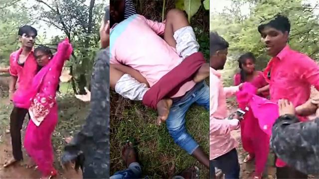 Telugu Lovers hiding in jungle caught by village people & fucks